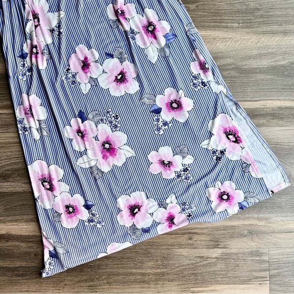 Rumi + Ryder Girls Maxi Dress Blue Stripe Floral Print Spaghetti Strap Size L - Picture 9 of 10